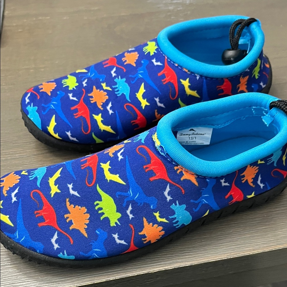 Tommy Bahama Kids Water Shoes - Blue with Dinosaur Print. 13/1